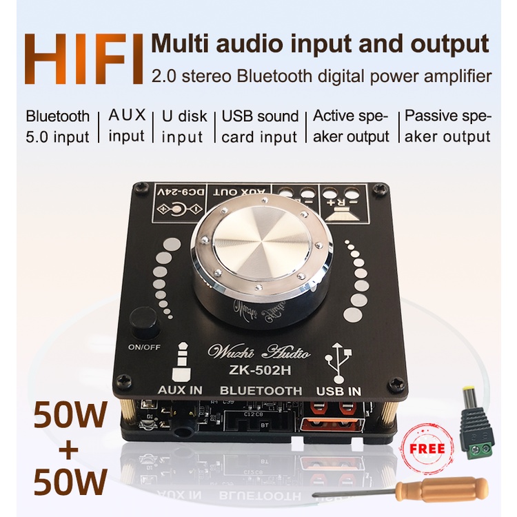 Bảng mạch khuếch đại âm thanh kỹ thuật số Zk-502H Hifi 2.0 50w + 50w Ble 5.0 Tpa3116D2 50wx2 Aux Amp chất lượng cao