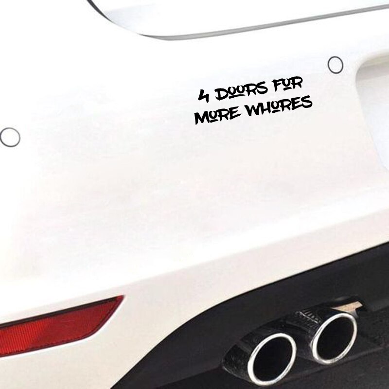 Miếng sticker &quot;4 DOORS FOR MORE WHORES&quot; dán trang trí ô tô 16.2cmx4.7cm