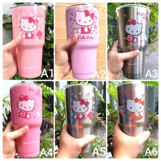 Ly giữ nhiệt Thái 900ml hình hello kitty và đoremon (có túi + 2 ống  + cọ rửa)