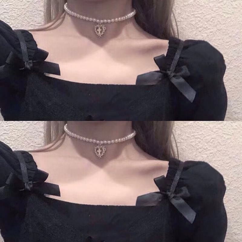 Dây chuyền đính ngọc trai nhân tạo thời trang punk gothic
