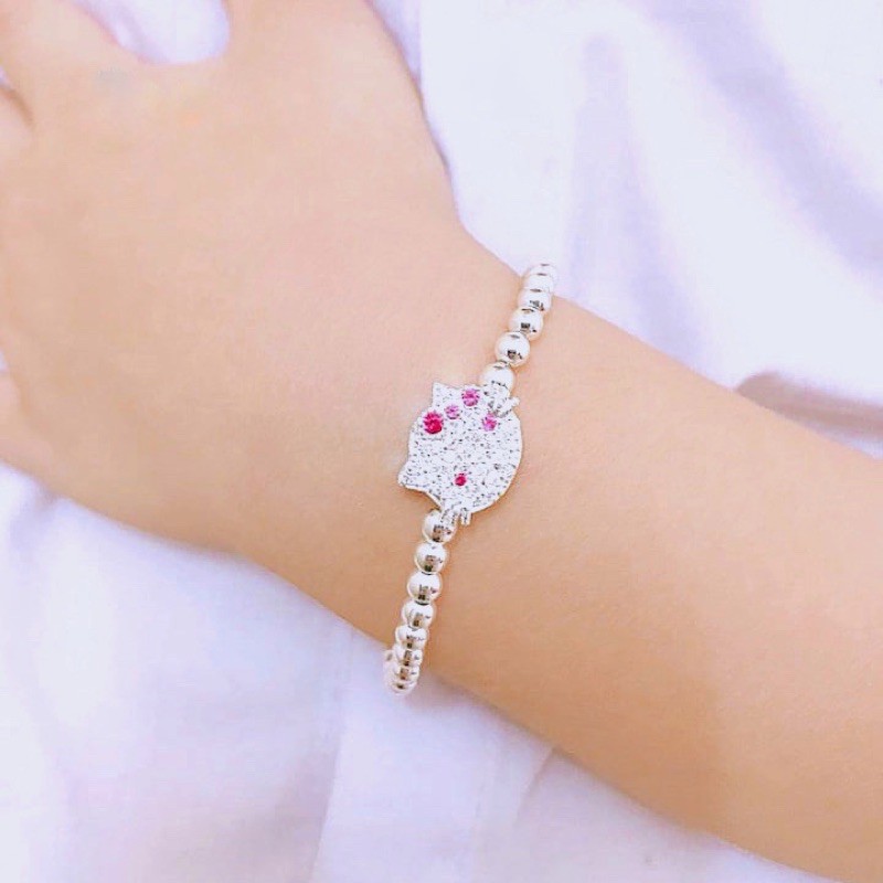 Lắc tay bi bạc kitty, vòng tay bé gái bạc nguyên chất đính đá sáng đẹp Minh Thoa JEWELRY