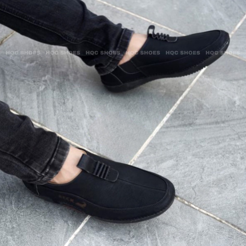 Giày lười nam chất liệu da bò thật đế cao su khâu chỉ bảo hành 12 tháng AQ832