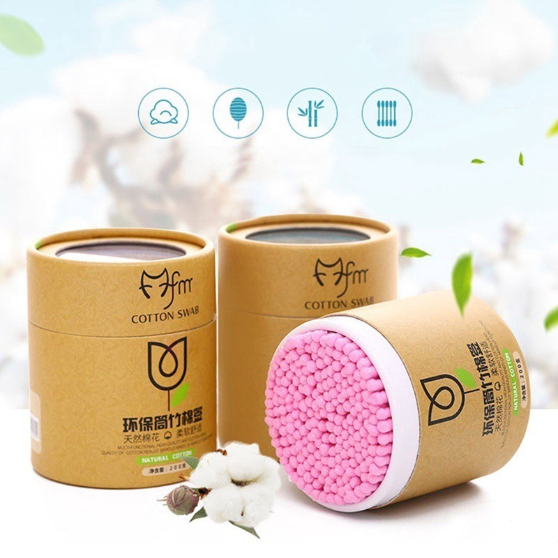 [Hàng mới về] Hộp 200 bông ráy tai cotton tre tiện lợi