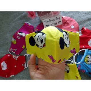 Khẩu trang lanh 2 mặt hình thú cho bé gái - hàng đẹp 3 lớp,