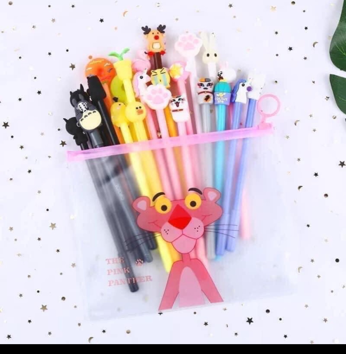 Set 20 bút bi nước hình thú cute, nhiều màu, hình dáng đáng yêu, tặng kèm túi zip