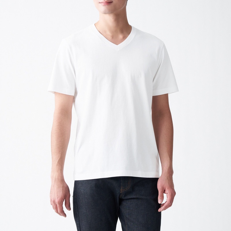 Muji Áo Thun Vải Jersey Cotton Ấn Độ Ngắn Tay Cổ V | BigBuy360 - bigbuy360.vn