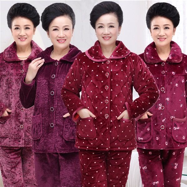 Bộ đồ ngủ pijama dành cho phụ nữ trung niên và cao tuổi dày dặn cùng với nhung san hô lông cừu cỡ lớn phù hợp dịch vụ tạ