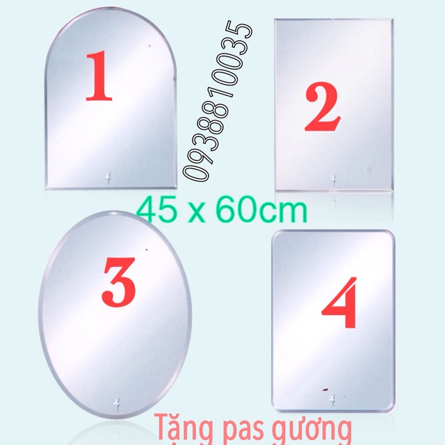 GƯƠNG BALE TREO TƯỜNG NHÀ TẮM KT 45 x 60cm KÈM PAS GƯƠNG