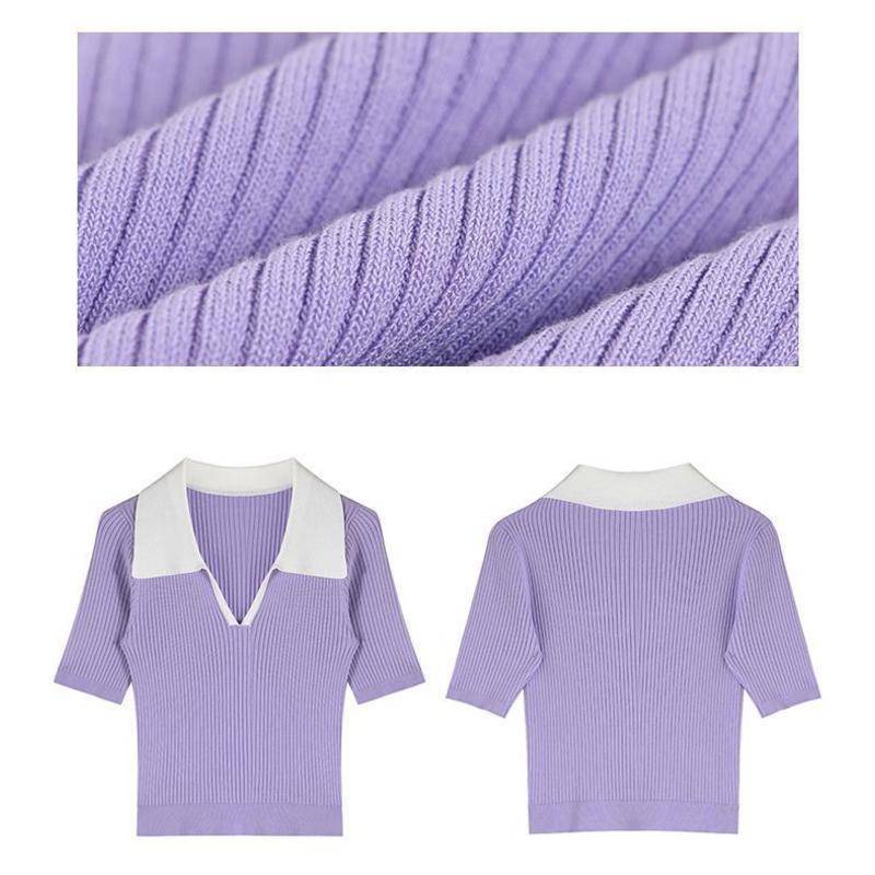 Áo Thun Cổ polo Tay Ngắn Mỏng Màu Sắc Tương Phản Thời Trang Mùa Hè Dành Cho Nữ