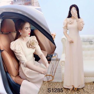Set áo dài ngực tag hoa tay phồng kèm quần !