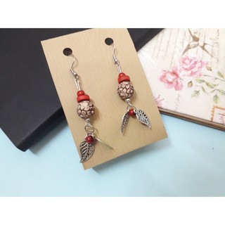 bông tai , khuyên tai hạt gỗ, lá kép handmade