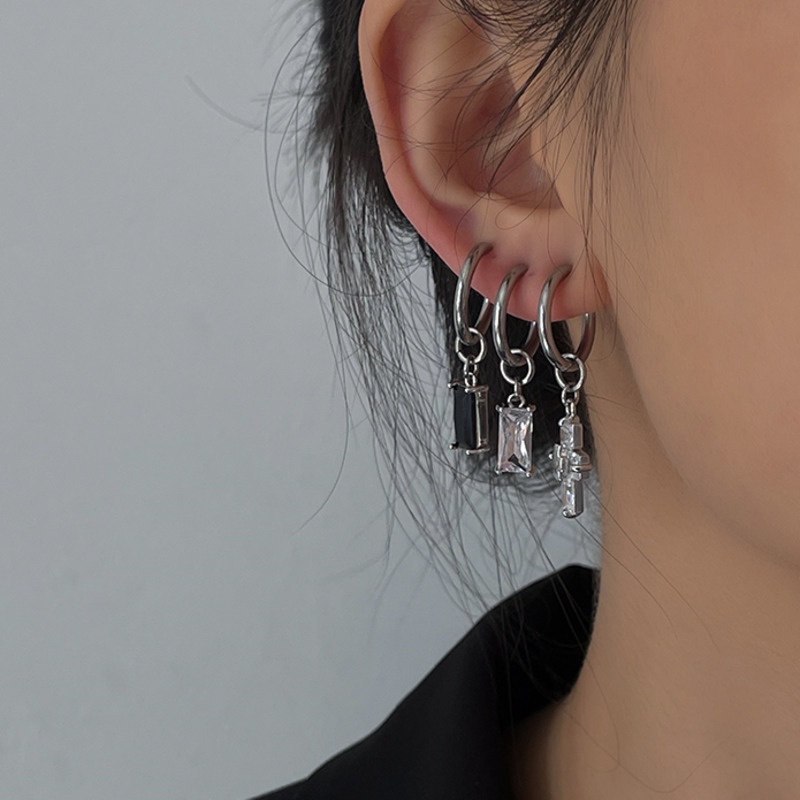 Bông Tai Hình Thánh Giá Đính Đá Zircon 19A1335 Phong Cách Hip Hop Thời Trang Cho Nam Và Nữ