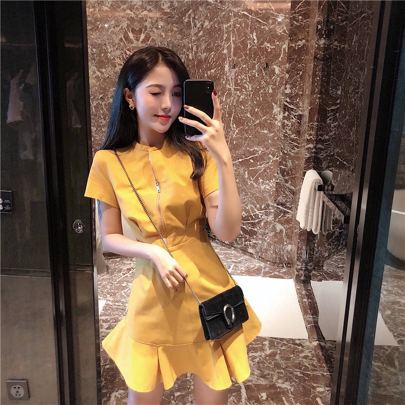 Đầm Đen Phối Bèo Có Khóa Kéo Hàn Quốc Váy nàng tiên cá NZ-LYQ-28
