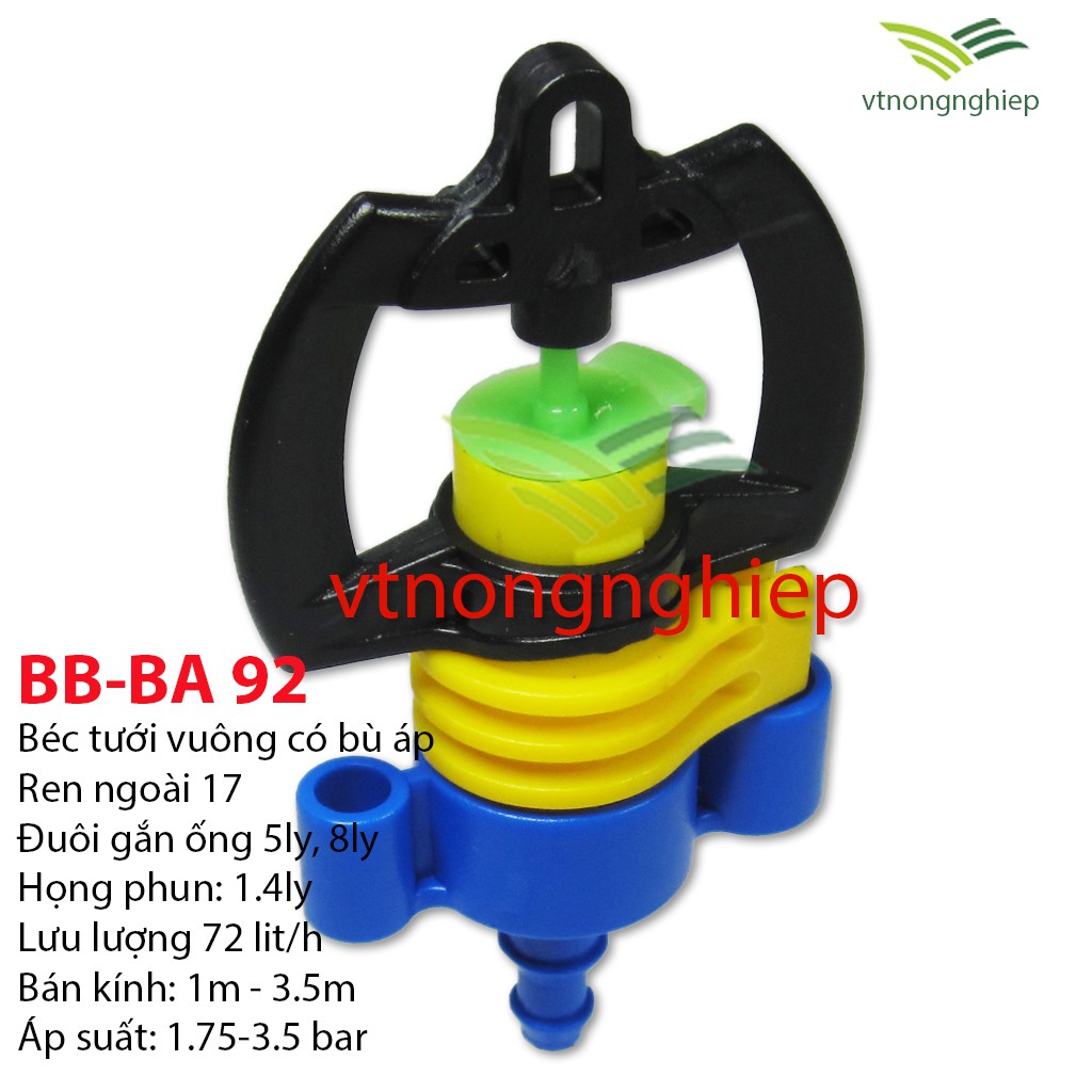 10 Béc tưới phun mưa bù áp BB-BA-92, lưu lượng 72(lit/h), béc tưới cây, chuyên tưới gốc cây ăn trái - vtnongnghiep