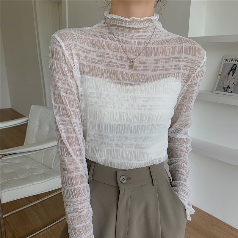 Áo voan tay dài TienKhi Shop nhúng mỏng cổ lọ màu trơn AK47