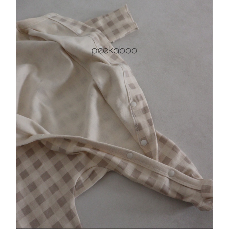 (Chính hãng) Bộ jumpsuit vạt chéo kẻ dài tay liền bàn Cony 2022 co giãn PEEKABOO made in Korea thời trang trẻ em cho bé