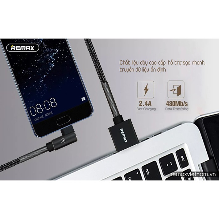 Cáp sạc vải quấn lò xo 2 đầu Micro USB Remax RC-119m, ligthing iphone RC-119i, type C RC-199m