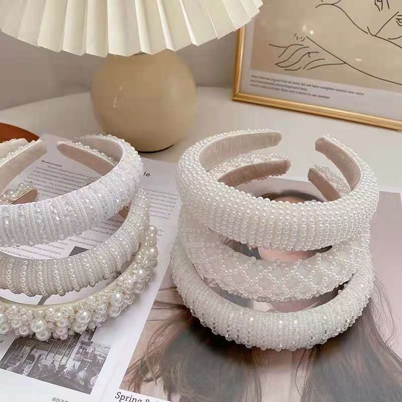 Băng Đô Cài Tóc Đính Ngọc Trai Trắng Sang Trọng Cho Cô Dâu