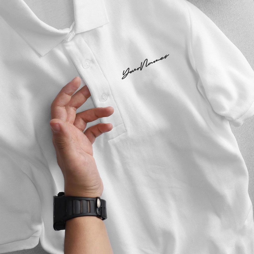 Áo Thun Polo OmShala Thêu Tên Riêng Cotton Dáng Slim Fit