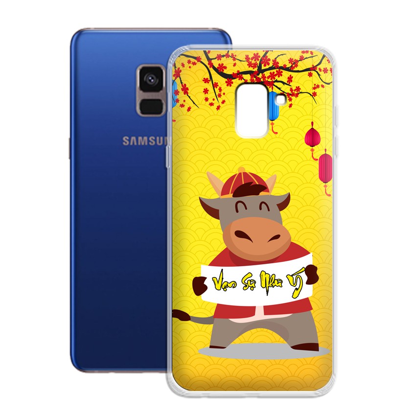 Ốp lưng Samsung Galaxy A8 2018 hình mừng năm mới, tặng kèm bao lì xì - 01031 - Silicone Dẻo
