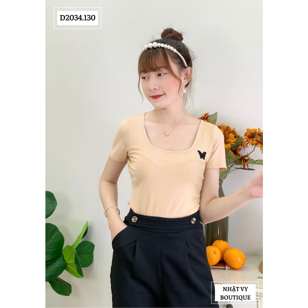 [Mã LT50 giảm 50k đơn 250k] Áo thun nữ cổ vuông form ôm thêu hình - NHATVY D2034