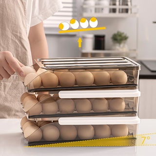 Creative Plastic Egg Box Automatic Rolling Easy Clean Saving Space with Lid