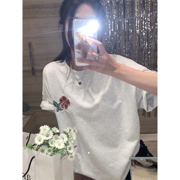 Áo thun thêu hoa freesize mùa hè phiên bản Hàn Quốc