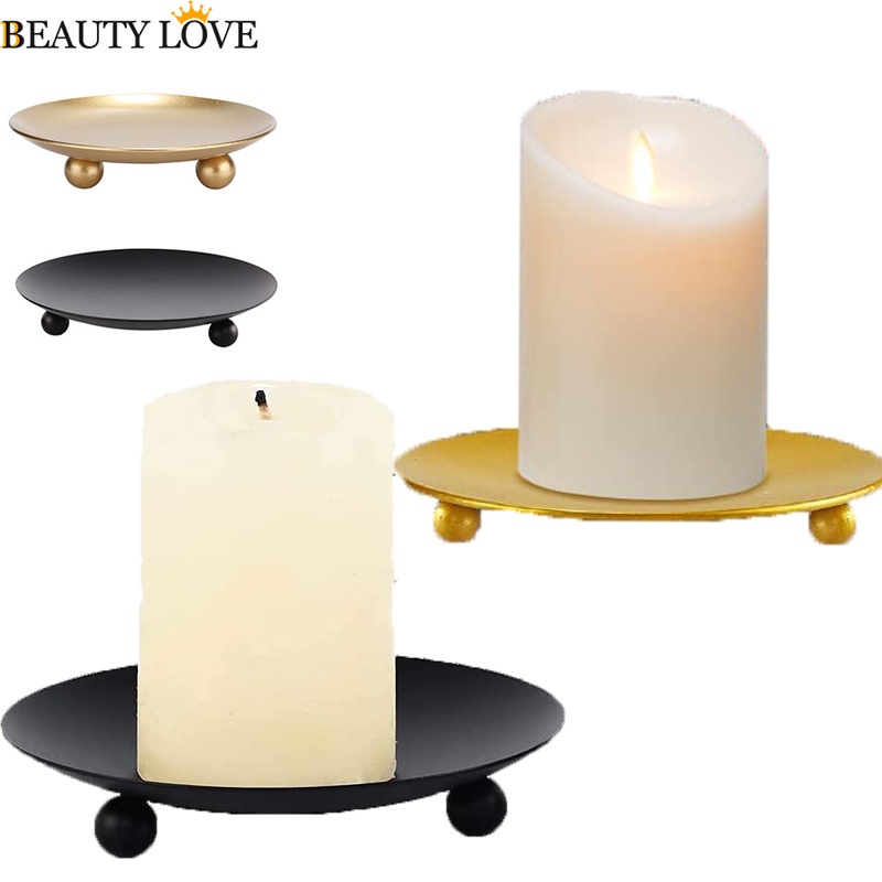Đĩa Đựng Nến Bằng Sắt Màu Vàng &amp; Đen Cổ Điển Trang Trí Bàn / Khay Đựng Đèn Cầy / Giáng Sinh / Năm Mới