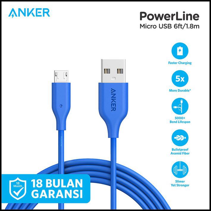 Dây Cáp Sạc Anker 6ft / 1.8m Micro Usb - A8133 - Blue Hta413