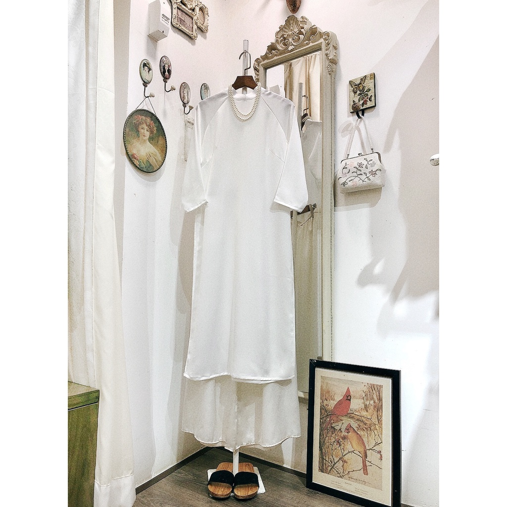 Set Áo dài Rosemary Lụa Tây Thi Trắng tinh