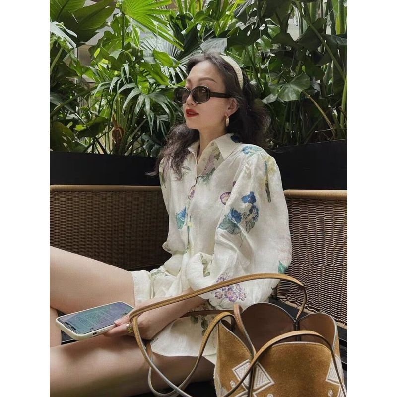Áo Sơ Mi Chống Nắng Hai Mảnh Dáng Ôm In Họa Tiết Hoa Nhỏ Thời Trang Cao Cấp Phong Cách Pháp Thời Trang Mùa Hè Dành Cho Bạn Nữ