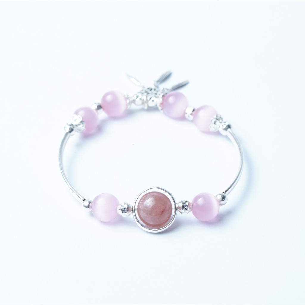 Vòng tay nữ bạc hồng nhan mix charm đá và bạc 925 cao cấp - Q426