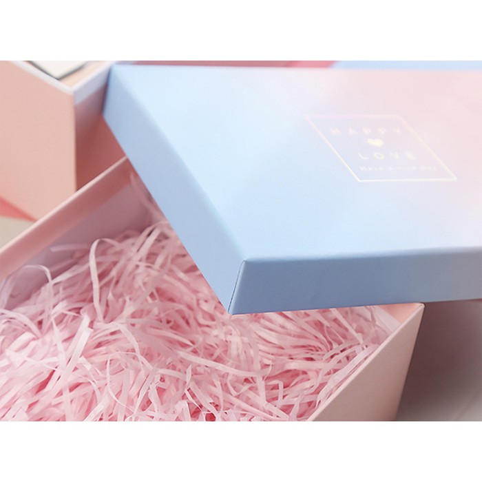 Hộp đựng quà cứng hình chữ nhật kèm giấy rơm, túi quà phối màu xanh hồng | BigBuy360 - bigbuy360.vn