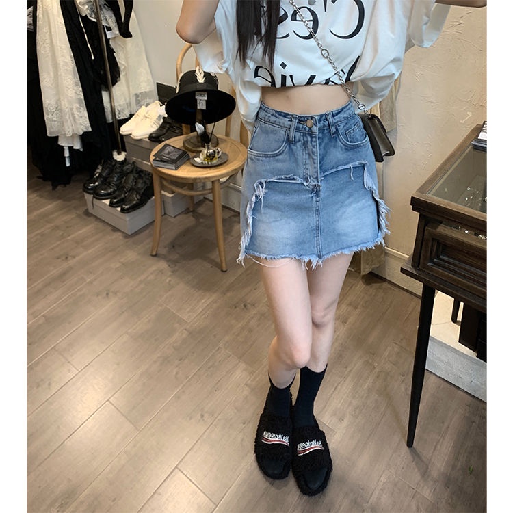 COZOK Chân váy jean Rách Lưng Cao Thời Trang Cho Nữ