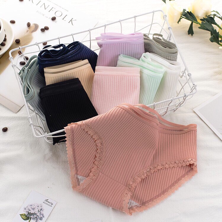 Quần lót nữ cotton cạp sọc kháng khuẩn thun lạnh dễ thương sexxy gợi cảm, Viền Ren Tăm MS01