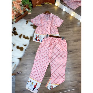 Bộ ngủ lụa lính chì tay cộc quần dài
