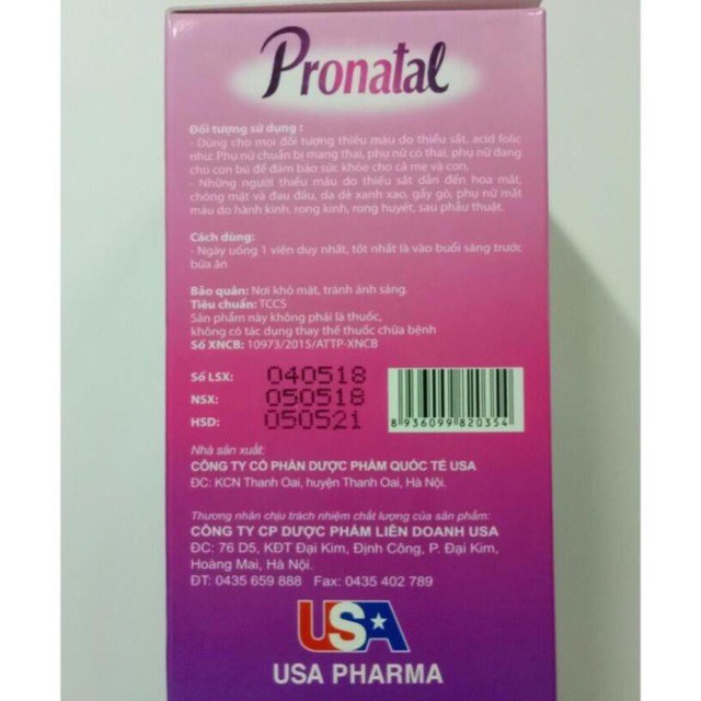 Pronatal dha Viên bổ bà bầu Bổ sung sắt, acid folic, vitamin cho mọi phụ nữ mang thai và cho con bú - Hộp 30 viên