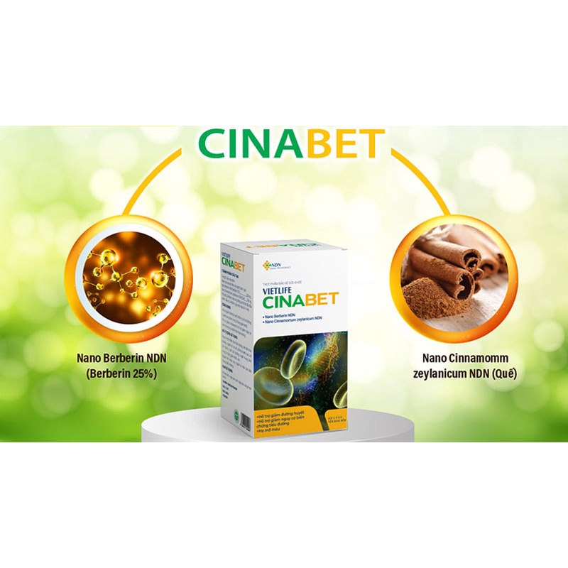 VIETLIFE CINABET – Hỗ trợ cải thiện tiểu đường, ổn định đường huyết, ngăn biến chứng tiểu đường (hộp 30 viên nang)