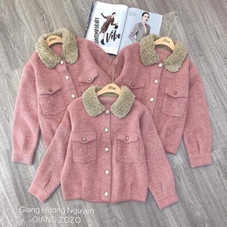 áo khoác len lông hồng cổ lông