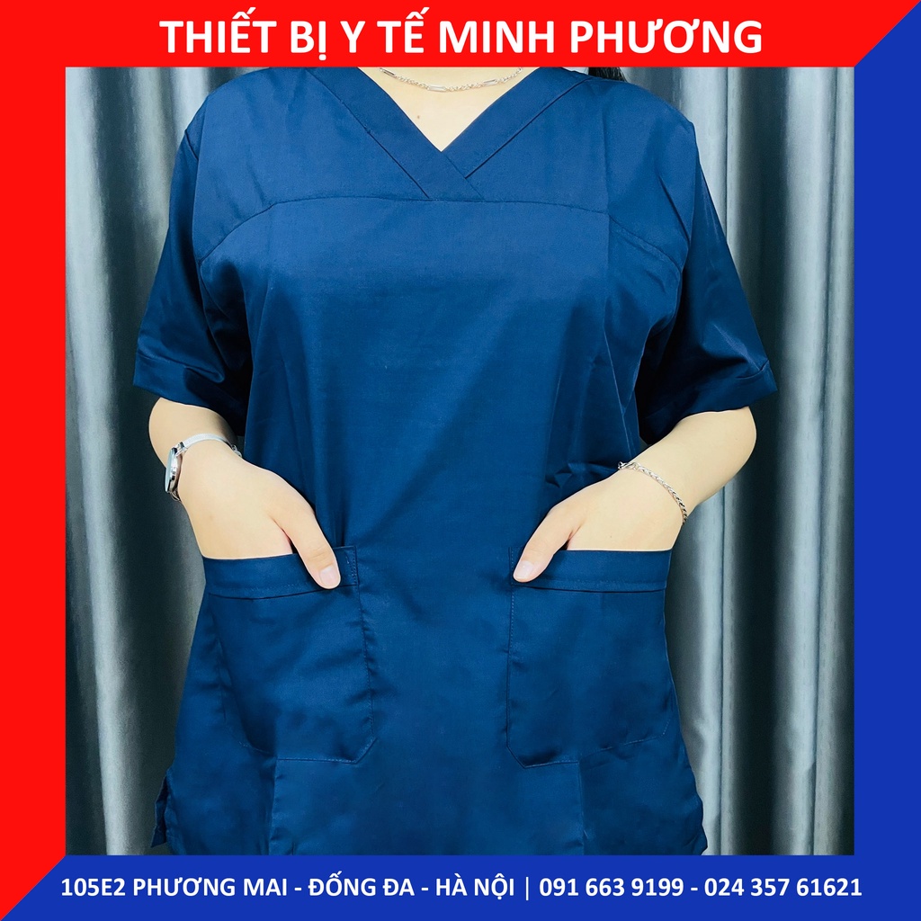 Bộ scrubs bác sĩ, quần áo y tế xanh navy nam, nữ các size S M L XL