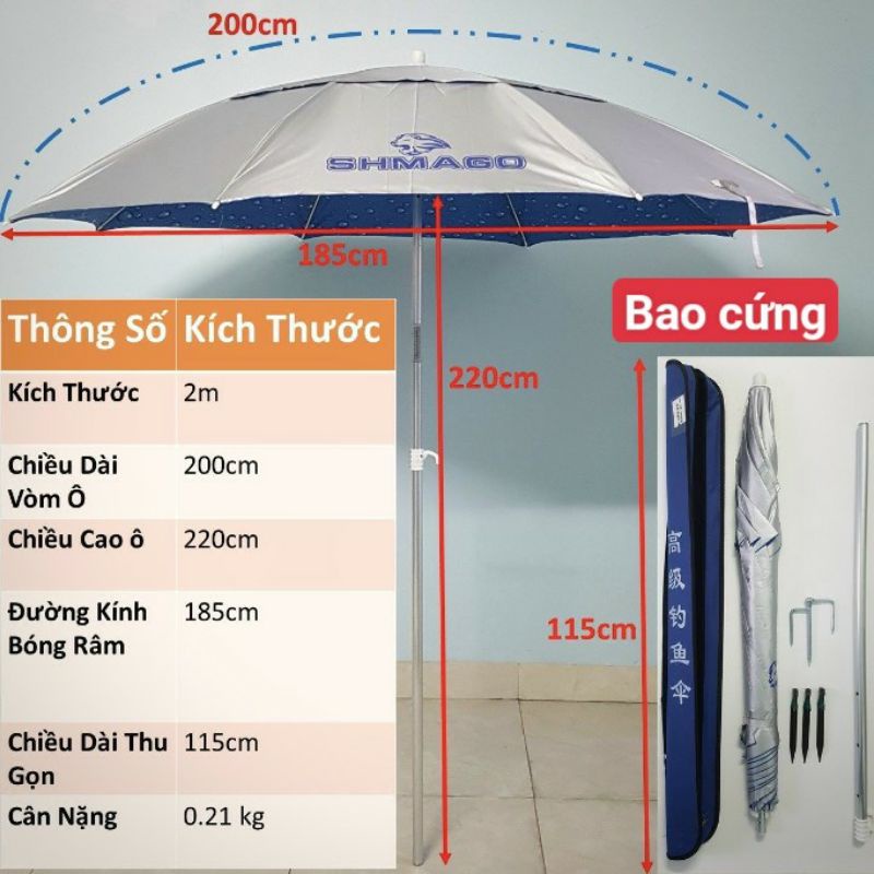 Ô câu cá 2m ô dù câu cá 2m dã ngoại bao đựng cứng chân ô to