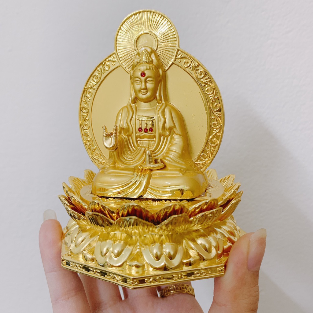 Tượng Phật Bà Quan Thế Âm Bồ Tát Ngồi Đài Sen Cao Cấp Để Taplo Bàn Làm Việc