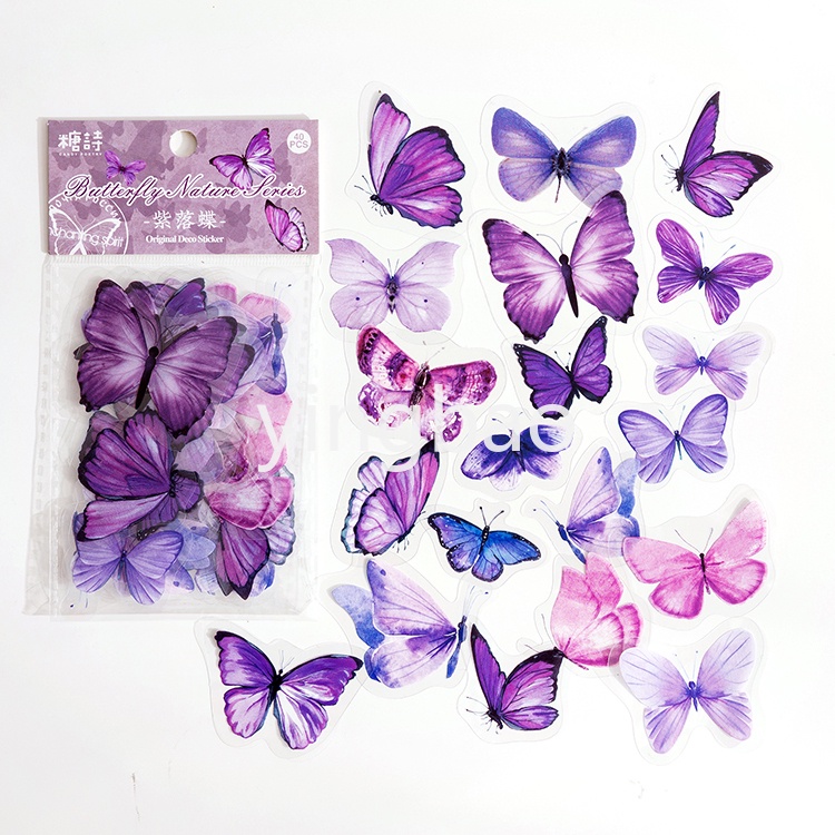 Set 40 Miếng Dán Trang Trí Hình Bướm Thú Cưng Phong Cách Vintage