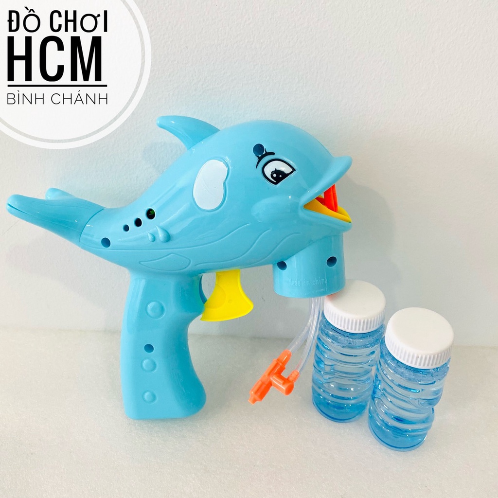 Đồ chơi trẻ em súng bắn bong bóng xà phòng hình cá heo dễ thương phun xà bông dành cho bé gái, bé trai
