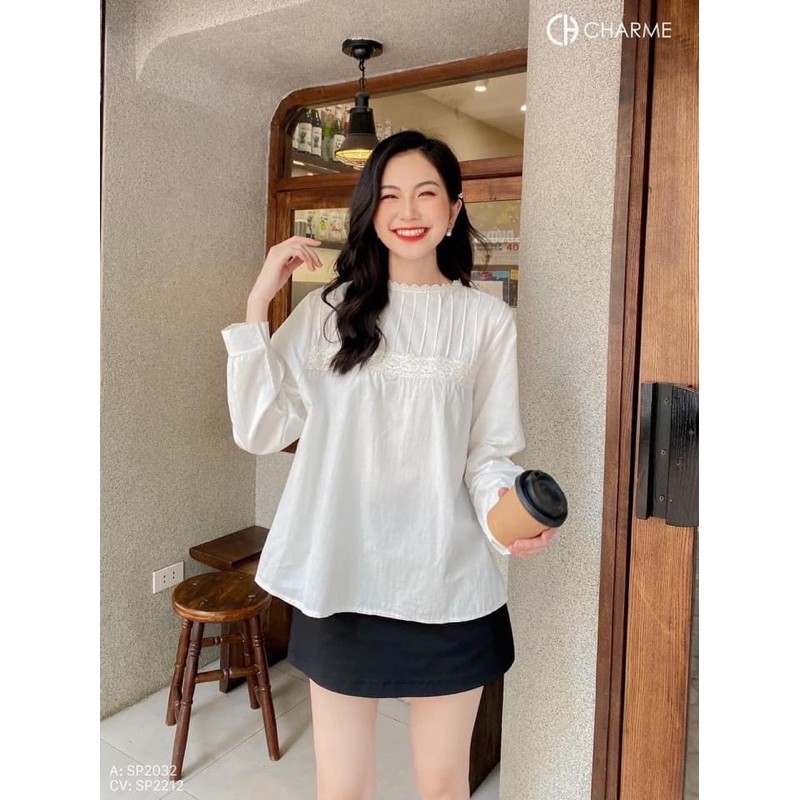 Áo Babydoll trắng ren cổ dáng mới 203 (hình thật/ sẵn)