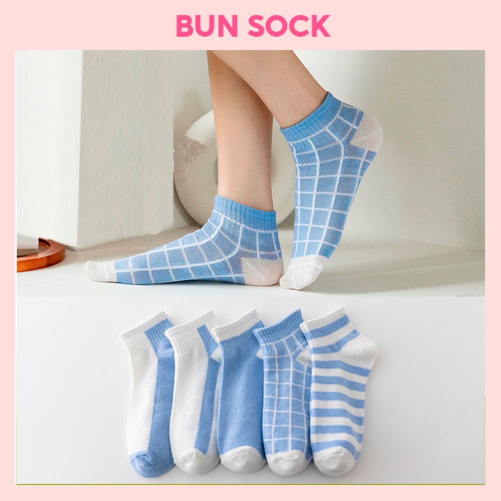 Tất nữ vớ cổ ngắn set 5 đôi kẻ sọc cute phong cách Hàn Quốc trẻ trung chất liệu co giãn thoáng mát