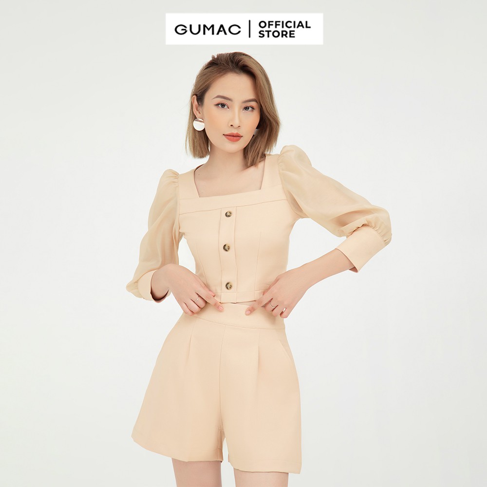 Áo croptop nữ cổ vuông GUMAC tay lỡ, nhiều màu AB464