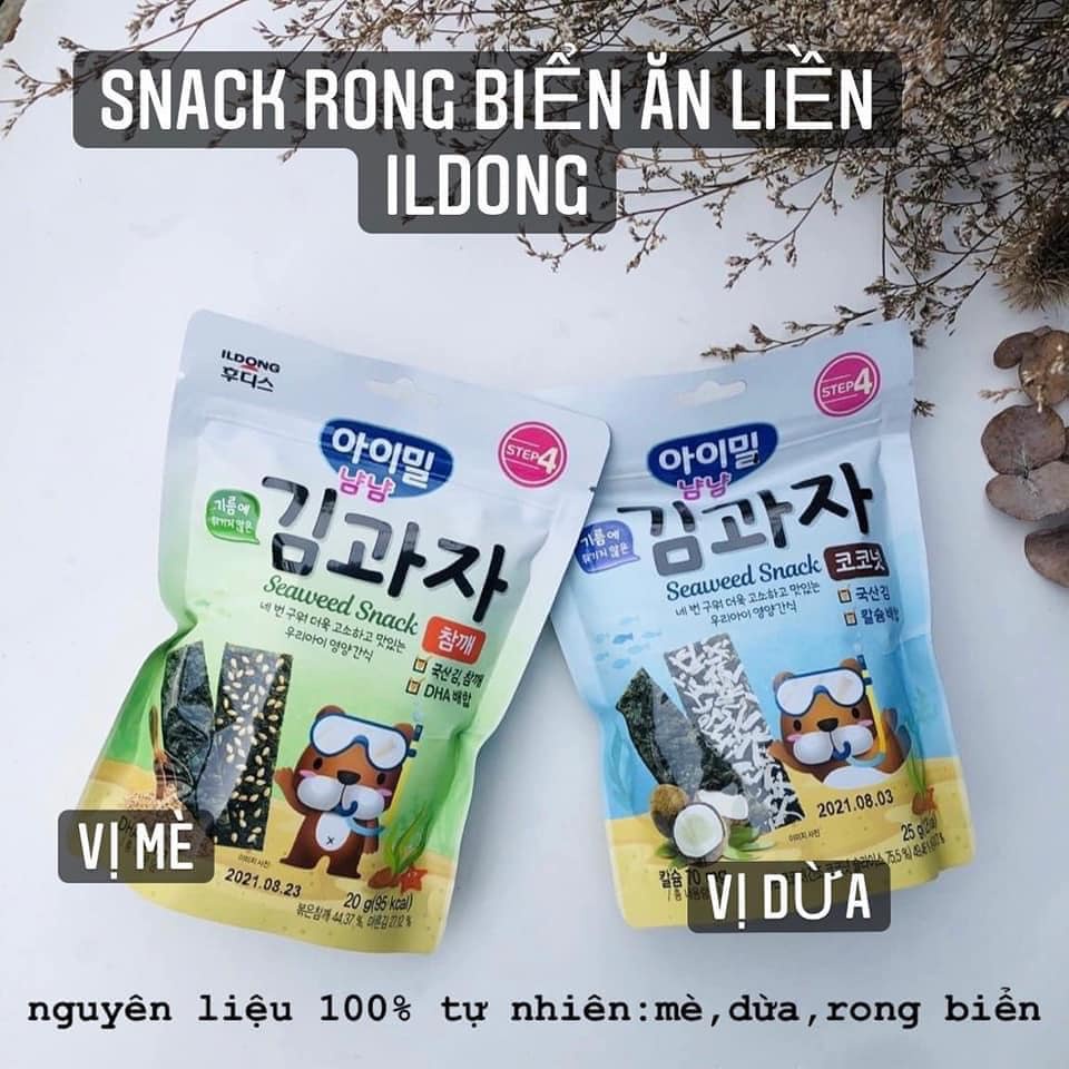 Snack Rong biển Ăn Dặm Tách Muối Ildong Ayimeal YumYum Laver Hàn Quốc Gói 25g Cho Bé 6M+