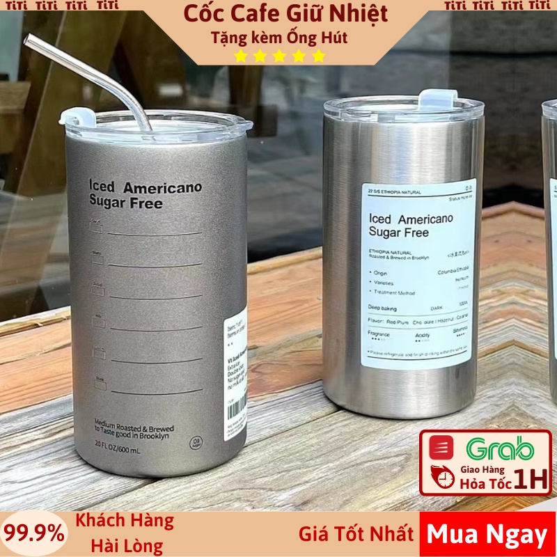 Bình đựng nước giữ nhiệt bằng thép không gỉ có ống hút dung tích 600ml, Ly cốc giữ nhiệt cute uống cà phê dùng văn phòng