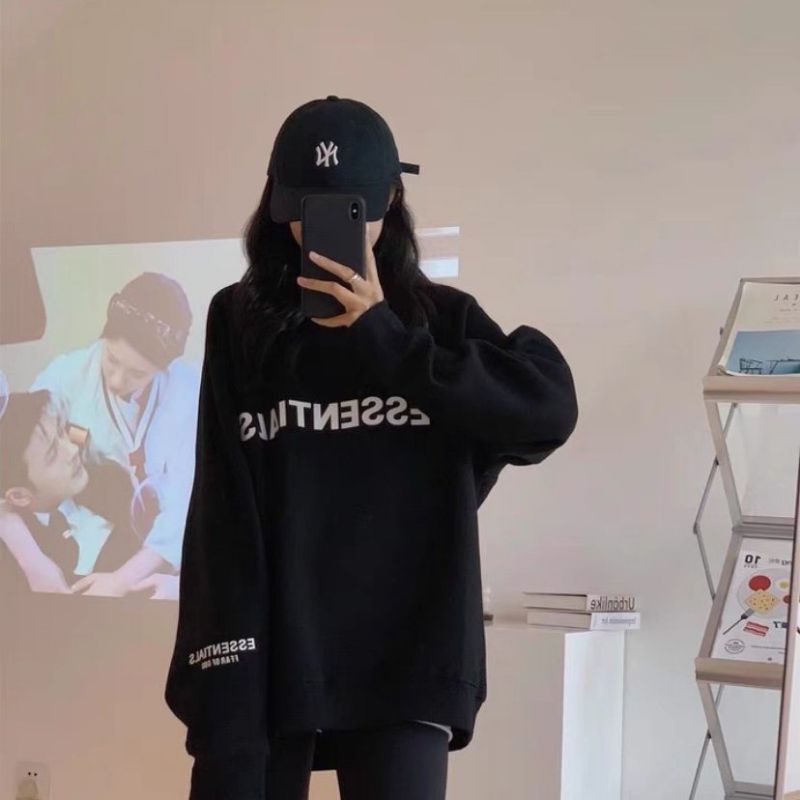 Áo Sweater nỉ Anne9x Store/ Áo Nỉ phối Tay In ESSENTIALS form Unisex phong cách Ulzzang Freesize | BigBuy360 - bigbuy360.vn